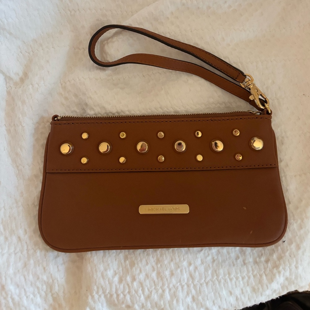 Michael Kors Brown Wristlet with Gold Accents